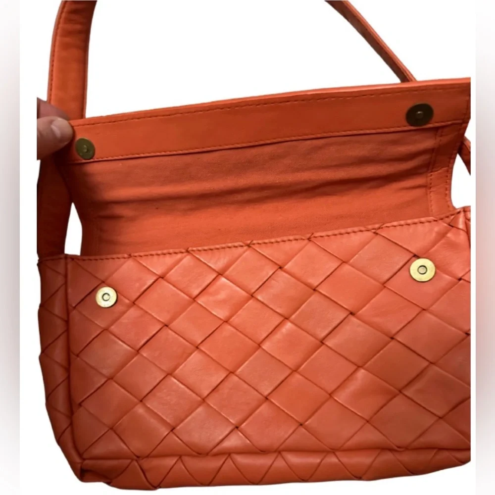 Anthropologie Woven Leather Shoulder Bag, Terracotta, Clay, Boxy, Purse